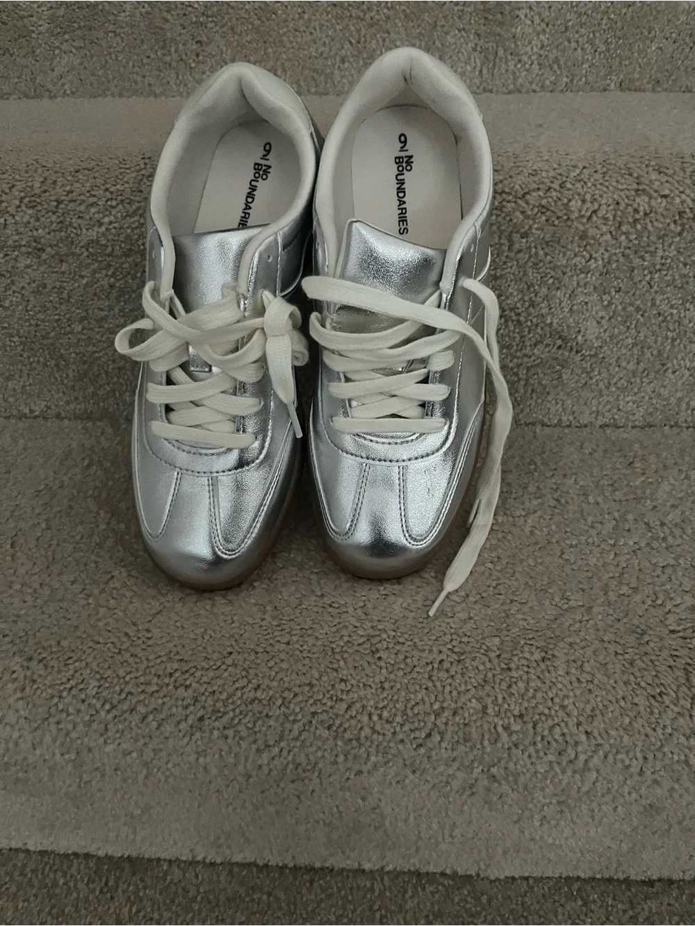 No Boundaries Metallic Silver Lace-Up Sneakers with Gum Sole